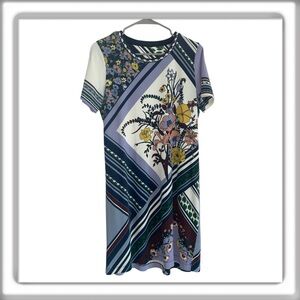 Tory Burch Above Knee Dress Short Sleeve Homage to the Flower Blue Size Medium